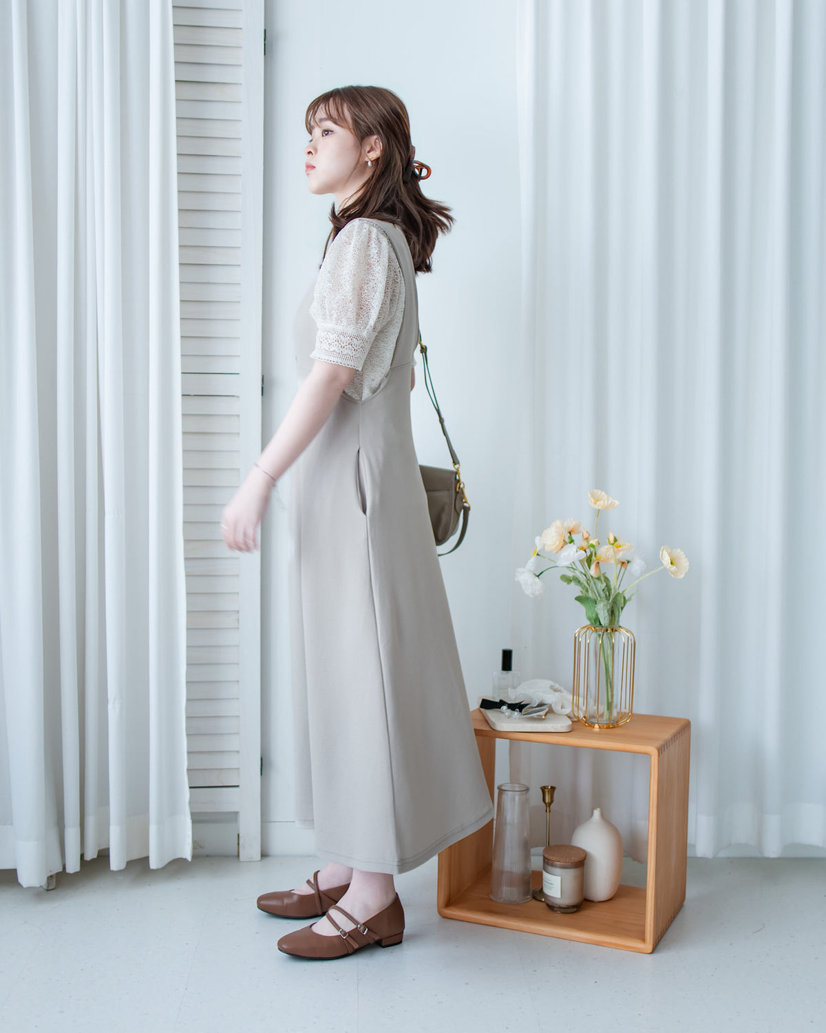 Vest Dress 法式V形粗帶彈性傘形連身裙/ DS1178