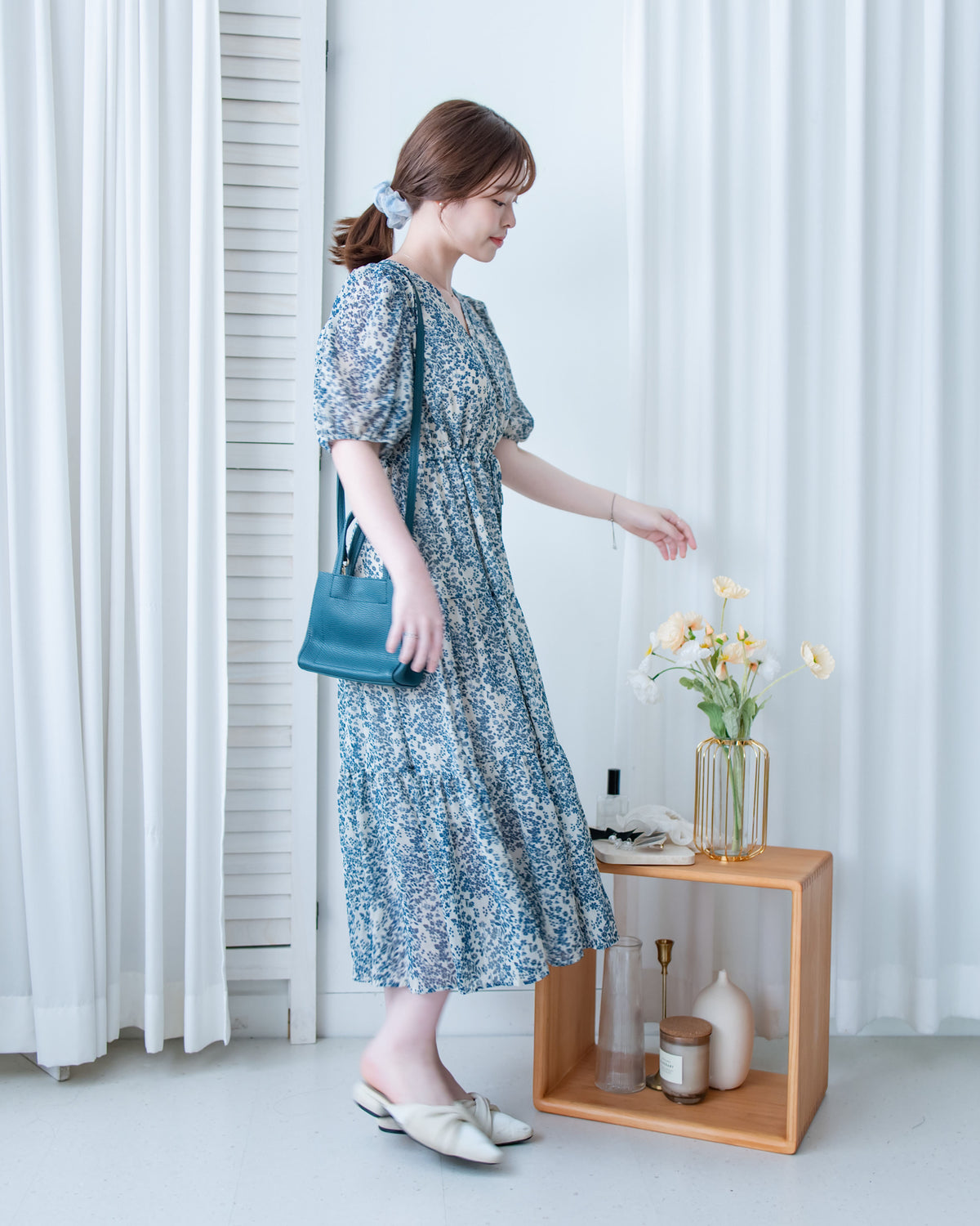 Shadow Chiffon Dress 疊領口影子印花雪紡連身裙/ DS1180