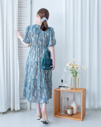 Shadow Chiffon Dress 疊領口影子印花雪紡連身裙/ DS1180