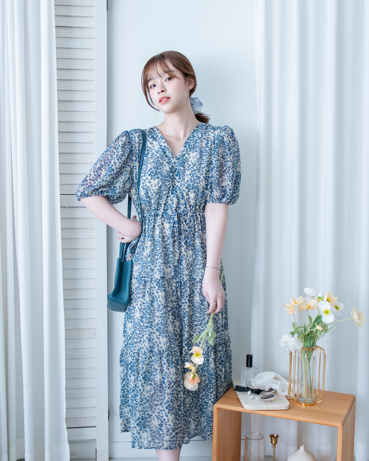 Shadow Chiffon Dress 疊領口影子印花雪紡連身裙/ DS1180
