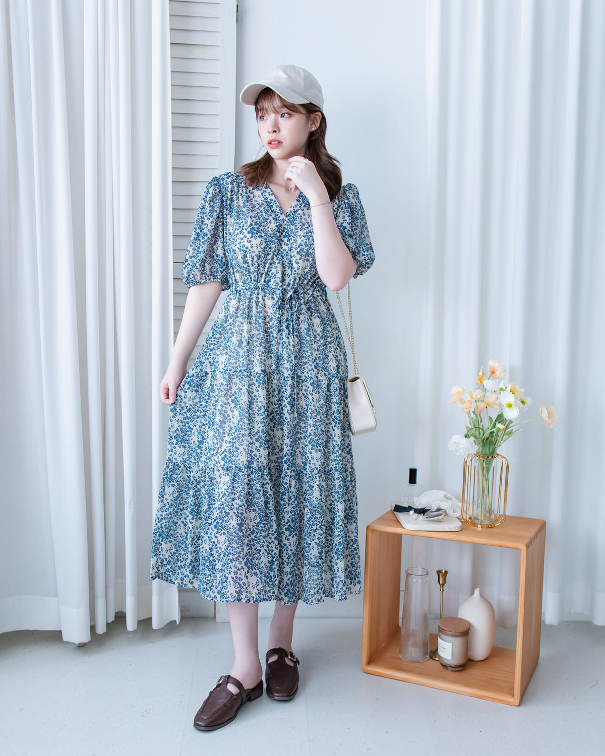 Shadow Chiffon Dress 疊領口影子印花雪紡連身裙/ DS1180