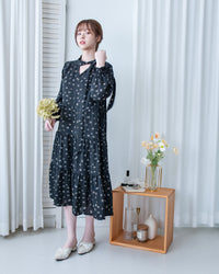 Scarf Floral Dress 飄帶花邊袖印花連身裙/ DS1189