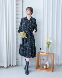 Scarf Floral Dress 飄帶花邊袖印花連身裙/ DS1189
