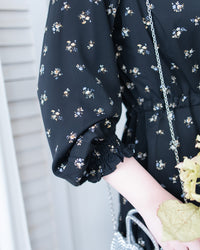 Scarf Floral Dress 飄帶花邊袖印花連身裙/ DS1189