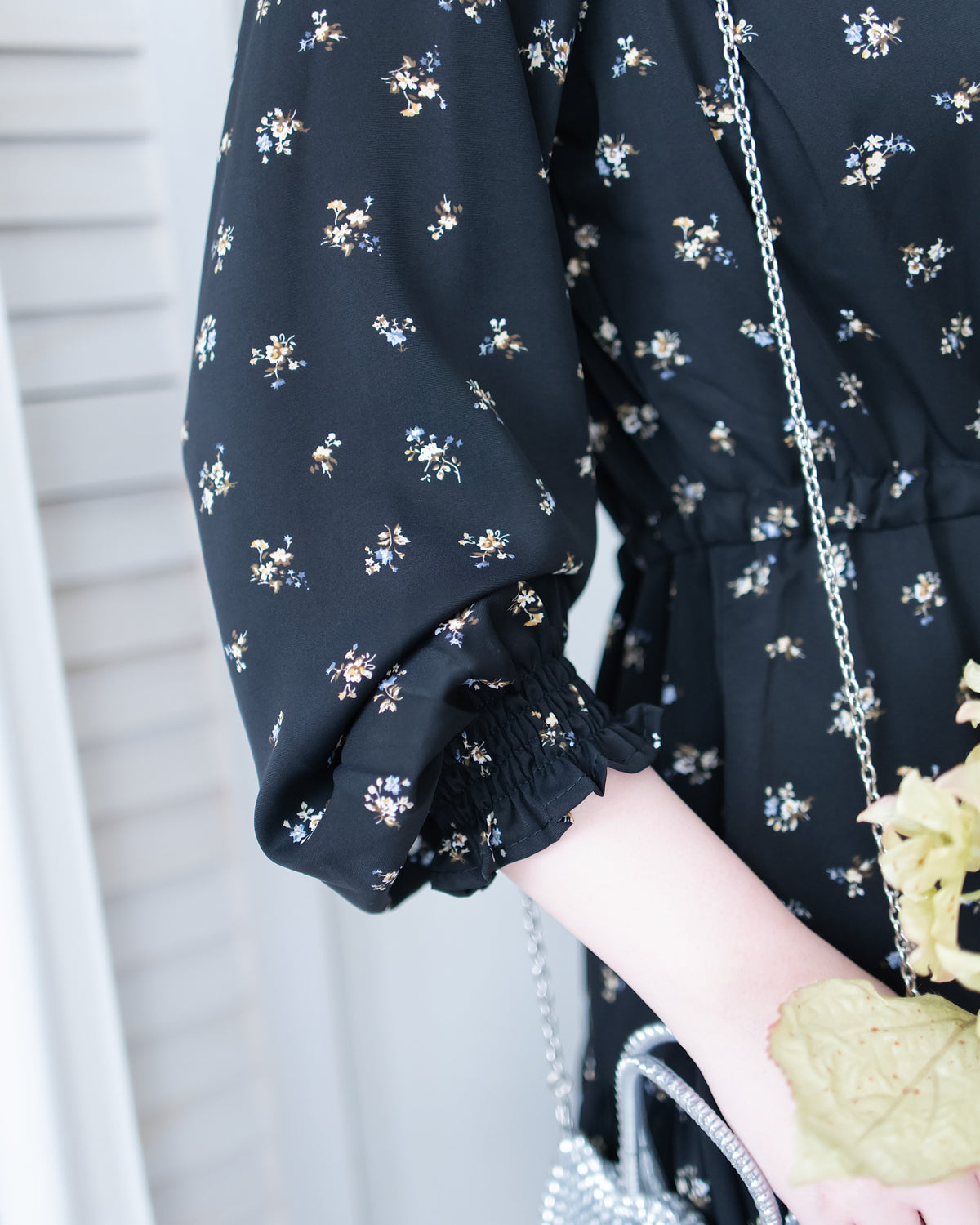 Scarf Floral Dress 飄帶花邊袖印花連身裙/ DS1189