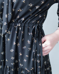 Scarf Floral Dress 飄帶花邊袖印花連身裙/ DS1189