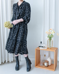Scarf Floral Dress 飄帶花邊袖印花連身裙/ DS1189