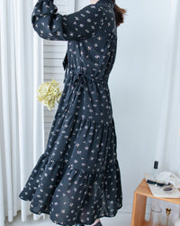 Scarf Floral Dress 飄帶花邊袖印花連身裙/ DS1189