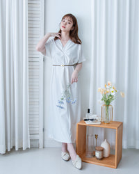 Twist Dress V領扭結抓皺後開衩連身裙/ DS1190