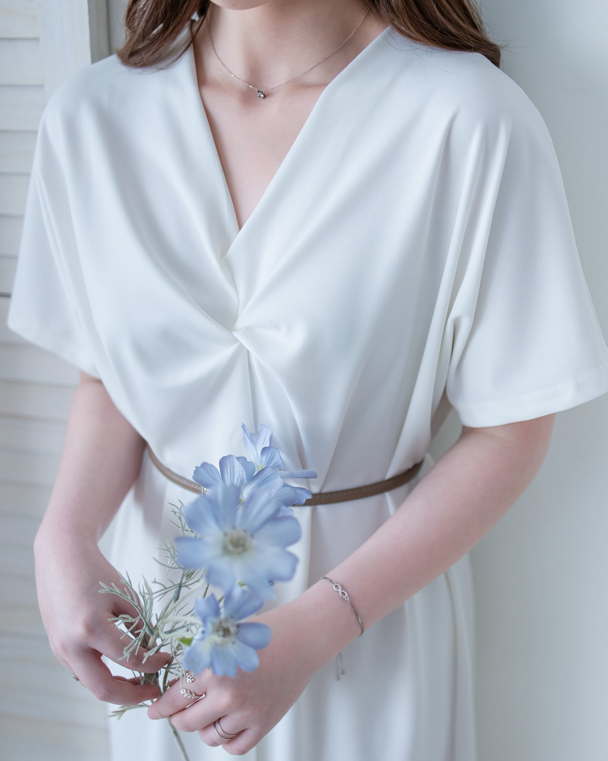 Twist Dress V領扭結抓皺後開衩連身裙/ DS1190
