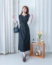Spliced Shirt Dress 仿內搭恤衫小V領口修腰連身裙/ DS1183