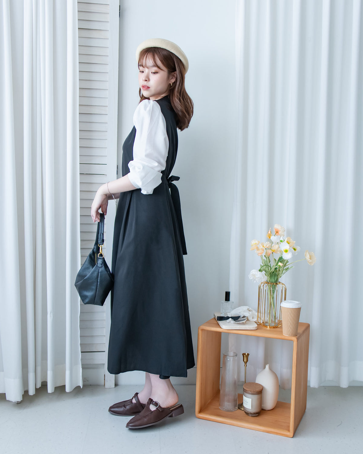 Spliced Shirt Dress 仿內搭恤衫小V領口修腰連身裙/ DS1183
