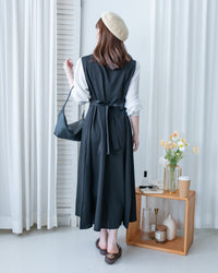 Spliced Shirt Dress 仿內搭恤衫小V領口修腰連身裙/ DS1183