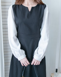 Spliced Shirt Dress 仿內搭恤衫小V領口修腰連身裙/ DS1183