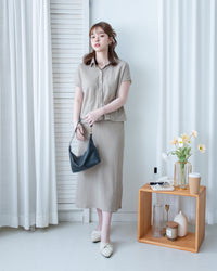Hailey Skirt Set 防皺彈性恤衫彈性直裙套裝/ SE8122