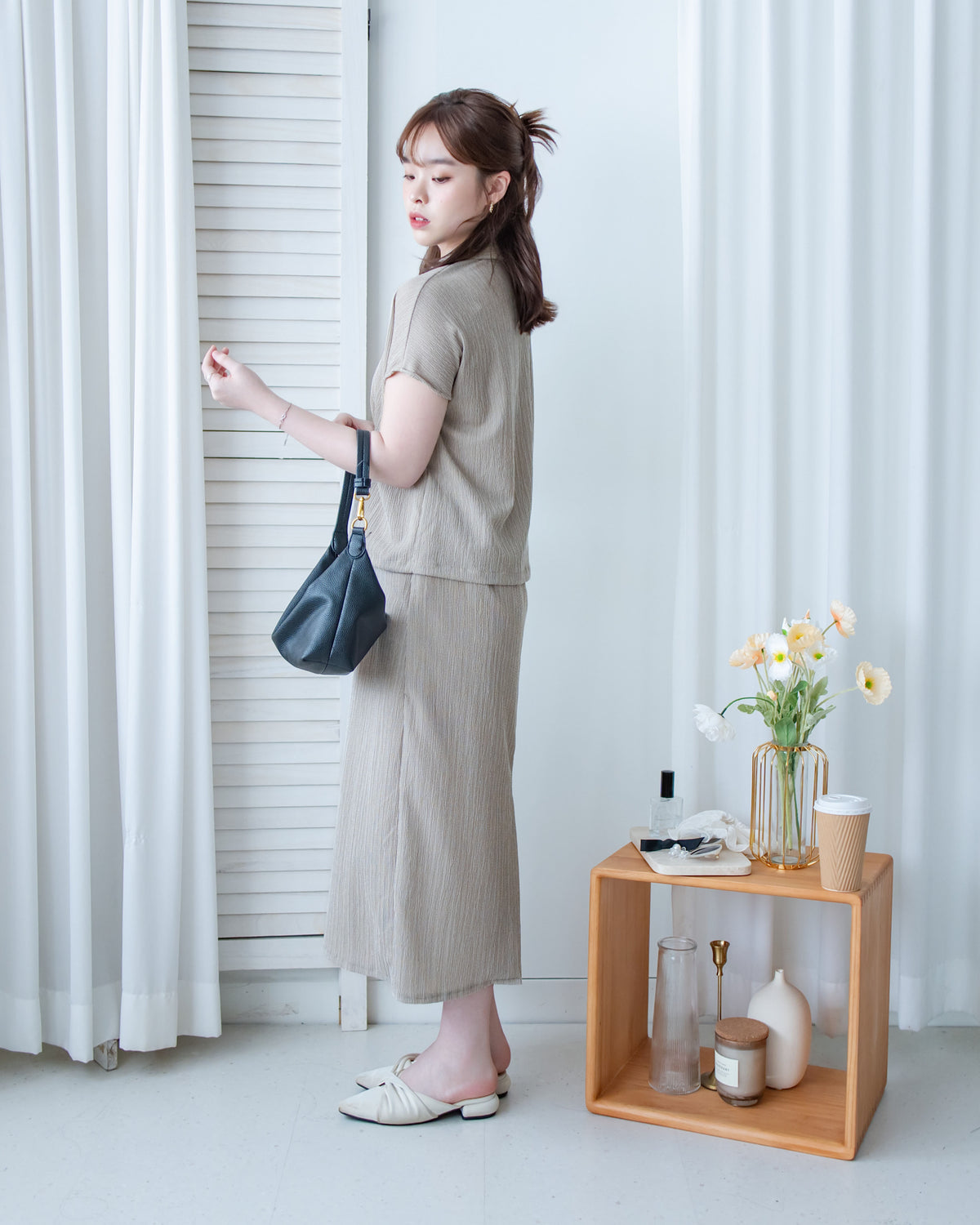 Hailey Skirt Set 防皺彈性恤衫彈性直裙套裝/ SE8122