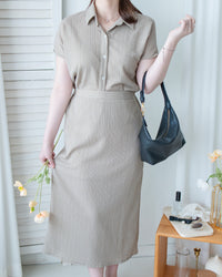 Hailey Skirt Set 防皺彈性恤衫彈性直裙套裝/ SE8122