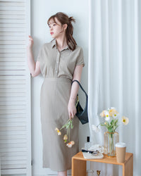 Hailey Skirt Set 防皺彈性恤衫彈性直裙套裝/ SE8122