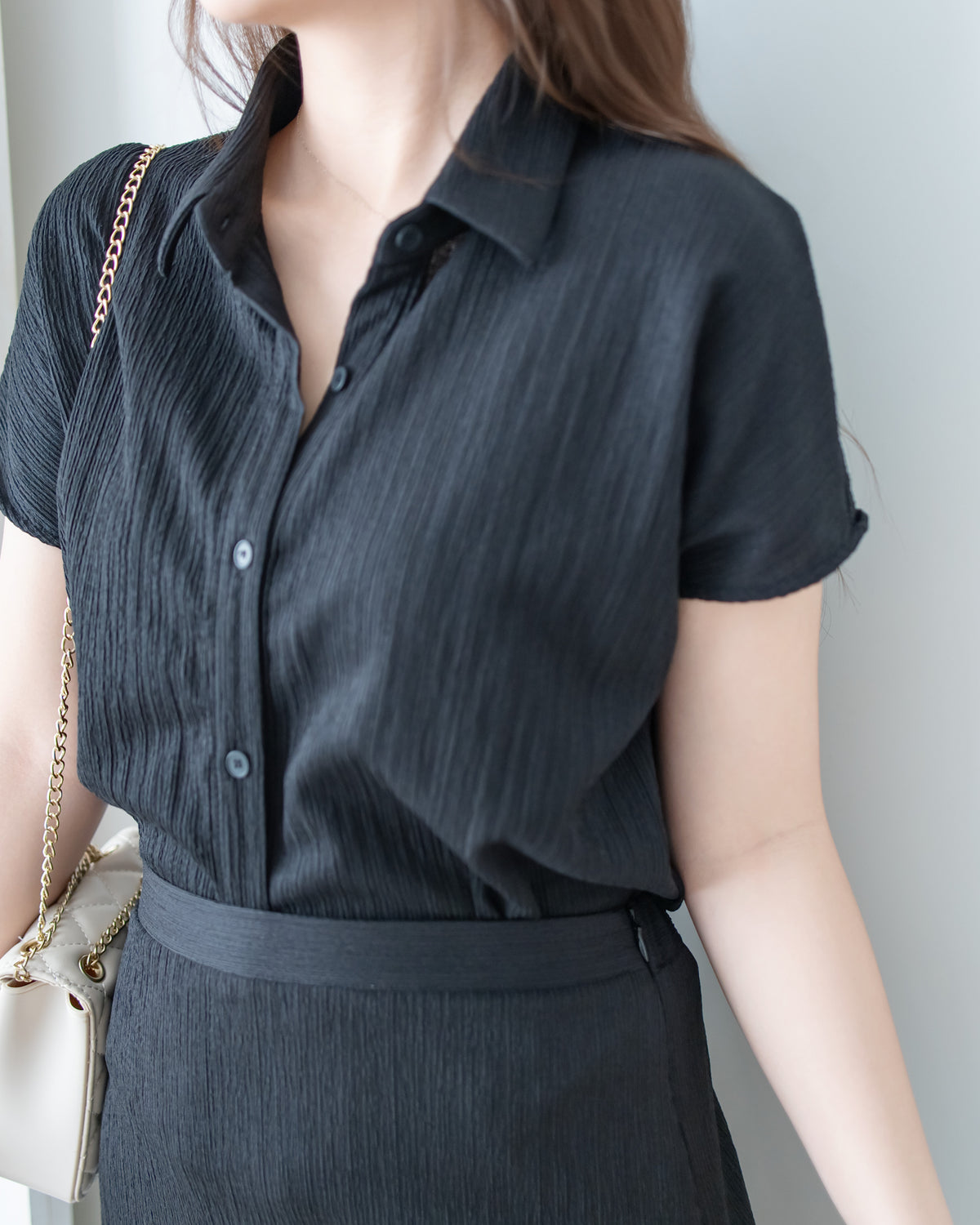 Hailey Skirt Set 防皺彈性恤衫彈性直裙套裝/ SE8122