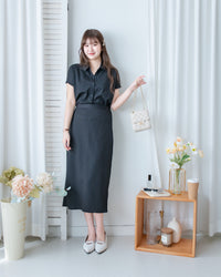 Hailey Skirt Set 防皺彈性恤衫彈性直裙套裝/ SE8122