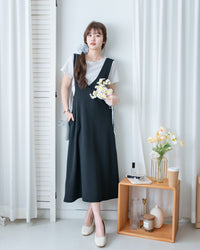 Vest Dress 法式V形粗帶彈性傘形連身裙/ DS1178