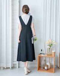 Vest Dress 法式V形粗帶彈性傘形連身裙/ DS1178