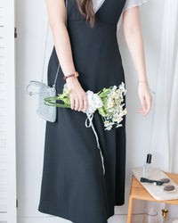 Vest Dress 法式V形粗帶彈性傘形連身裙/ DS1178