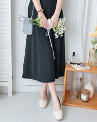 Vest Dress 法式V形粗帶彈性傘形連身裙/ DS1178