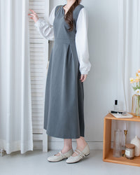 Spliced Shirt Dress 仿內搭恤衫小V領口修腰連身裙/ DS1183