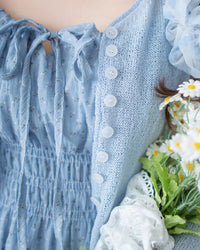Misty Floral Dress 霧藍花束設計修腰吊帶連身裙/ DS1187