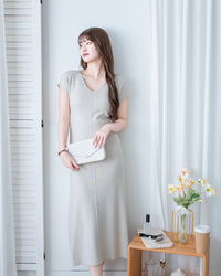 Knit Dress 修身彈性腰身抓皺 V 領針織連身裙/ DS1186