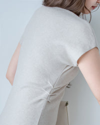 Knit Dress 修身彈性腰身抓皺 V 領針織連身裙/ DS1186
