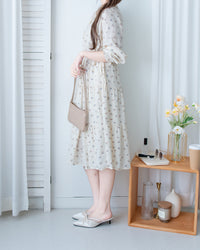 Scarf Floral Dress 飄帶花邊袖印花連身裙/ DS1189