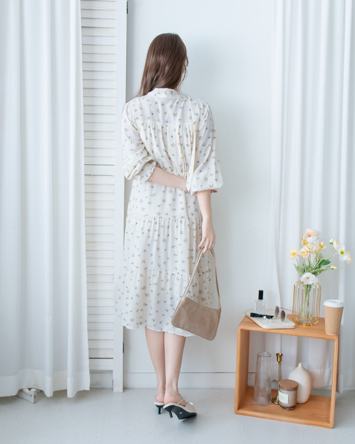 Scarf Floral Dress 飄帶花邊袖印花連身裙/ DS1189
