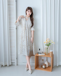 Scarf Floral Dress 飄帶花邊袖印花連身裙/ DS1189