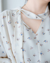 Scarf Floral Dress 飄帶花邊袖印花連身裙/ DS1189