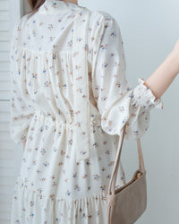 Scarf Floral Dress 飄帶花邊袖印花連身裙/ DS1189