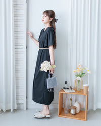Twist Dress V領扭結抓皺後開衩連身裙/ DS1190