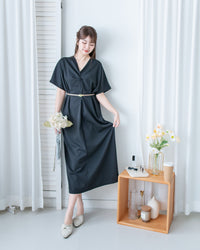Twist Dress V領扭結抓皺後開衩連身裙/ DS1190