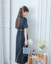 Twist Dress V領扭結抓皺後開衩連身裙/ DS1190