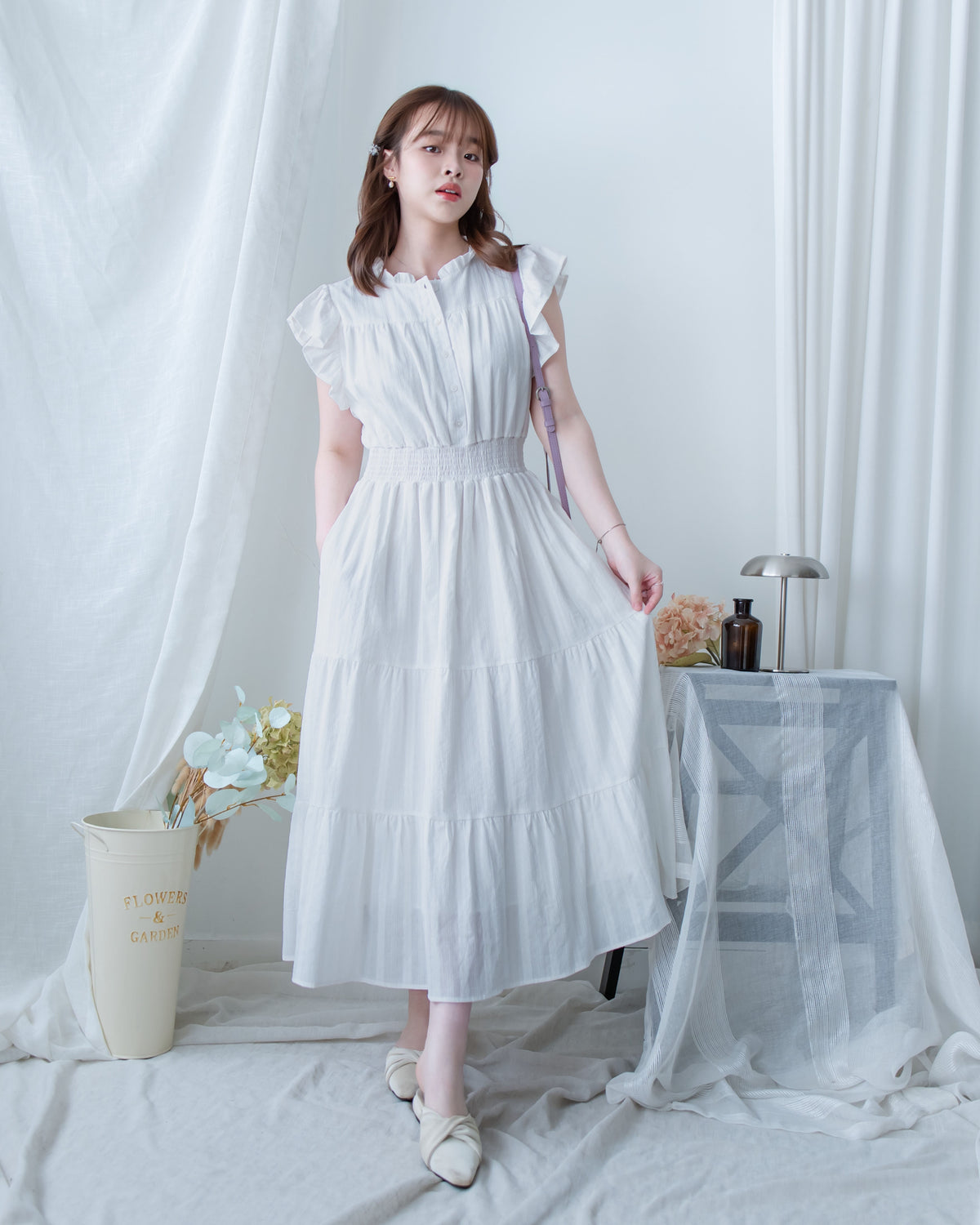 [intent label/ intent 製]  Sophie Dress 花邊領口緹花刺繡修腰連身裙/DSA8008