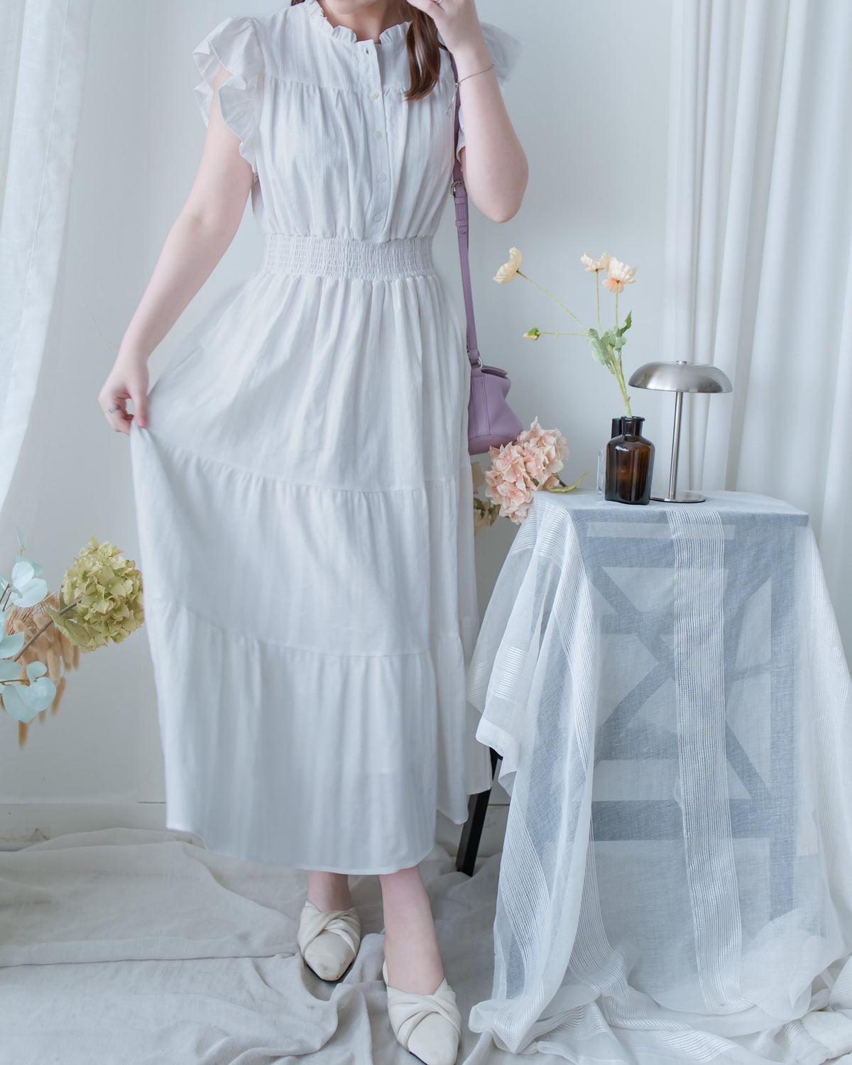 [intent label/ intent 製]  Sophie Dress 花邊領口緹花刺繡修腰連身裙/DSA8008