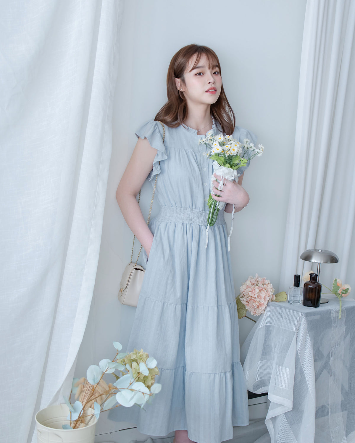 [intent label/ intent 製]  Sophie Dress 花邊領口緹花刺繡修腰連身裙/DSA8008