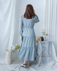 Tiffany Checked dress 湖水藍綠淡色細條格紋修腰連身裙/ DS1196