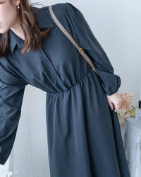 Shirt Dress 知性翻領橡筋腰線微絨連衣裙/ DS1195