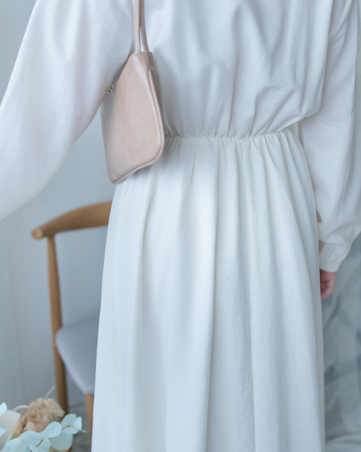Shirt Dress 知性翻領橡筋腰線微絨連衣裙/ DS1195