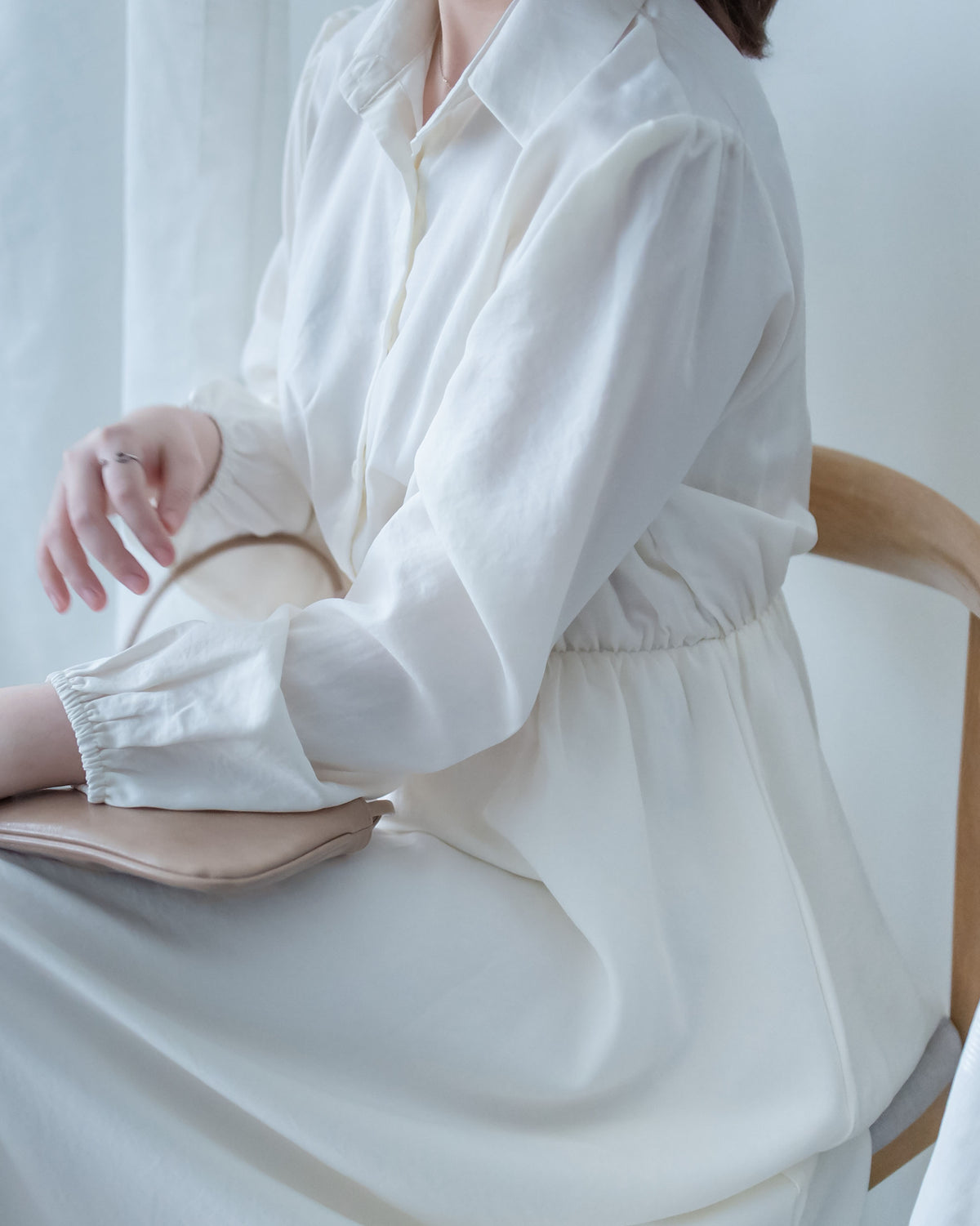 Shirt Dress 知性翻領橡筋腰線微絨連衣裙/ DS1195
