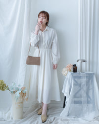 Shirt Dress 知性翻領橡筋腰線微絨連衣裙/ DS1195