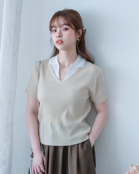 Spliced Knit Top 假兩件立體直紋針織上衣/ TP9243