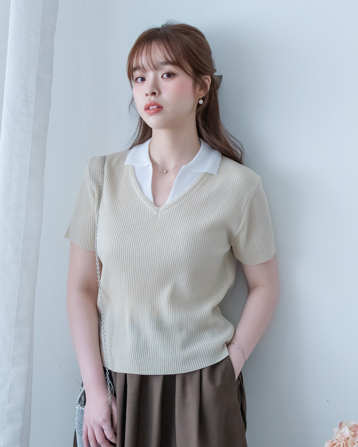 Spliced Knit Top 假兩件立體直紋針織上衣/ TP9243